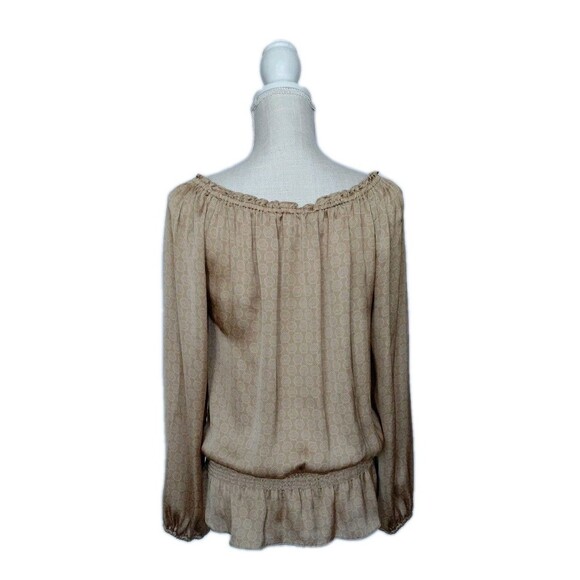 Michael Michael Kors Light Brown Long Puff Sleeve All Over MK Logo Blouse Size 4 - Picture 3 of 10
